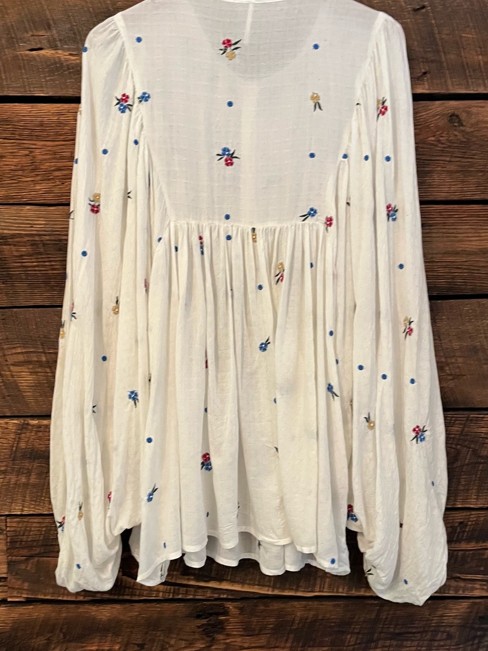 Free People boho floral embroidered flowy mini dress balloon sleeve large - Picture 7 of 8